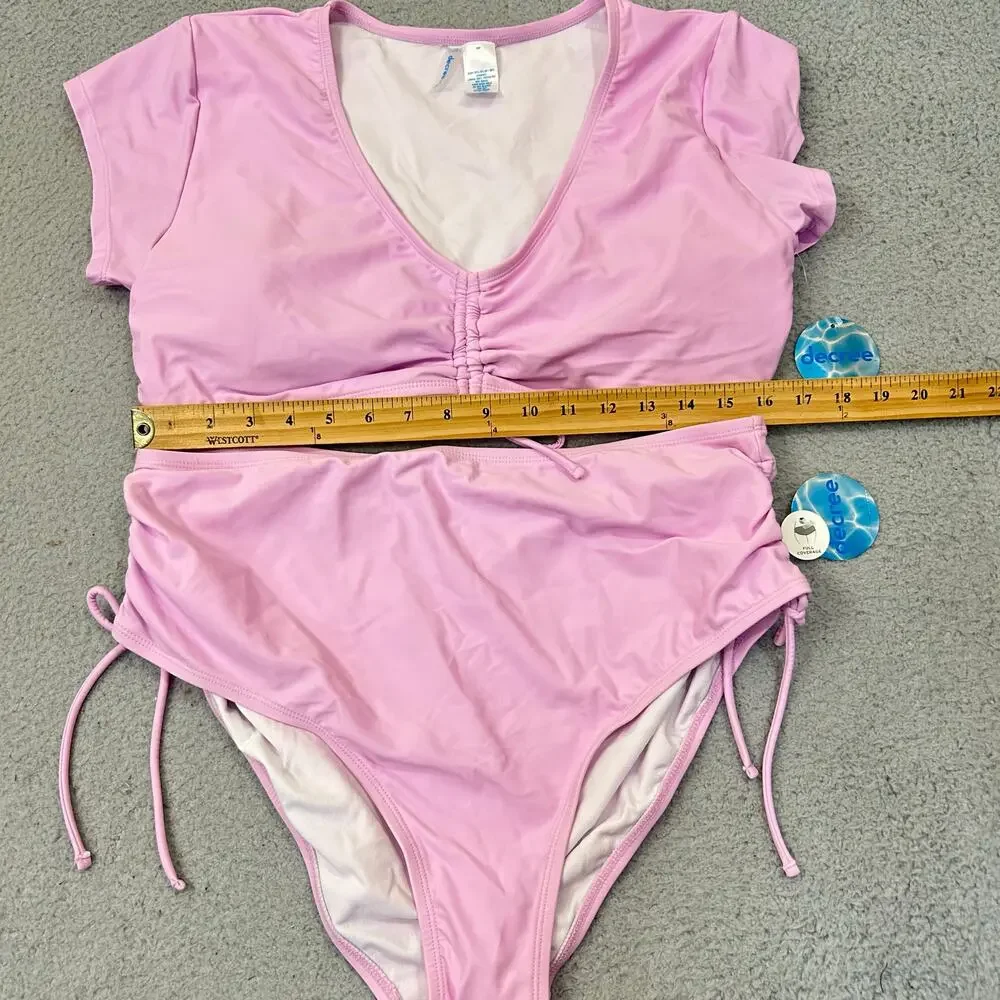 Decree Bikini Swimsuit‎ Womens 1X Pink Full Coverage High Rise 2 Piece NEW